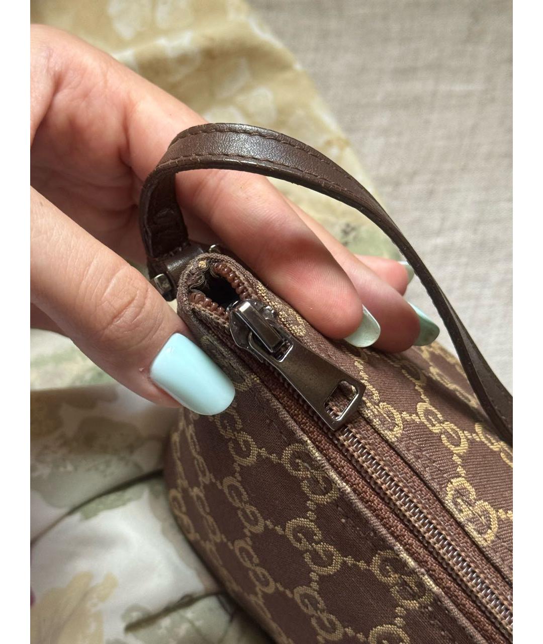GUCCI Коричневая сумка с короткими ручками из канвы, фото 3