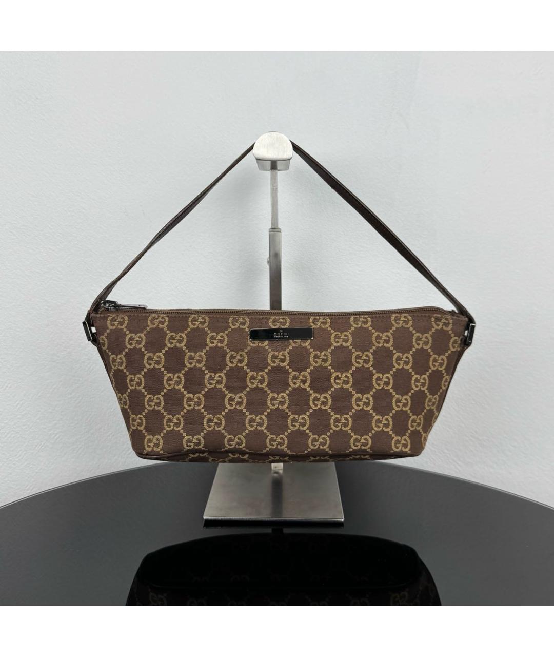 GUCCI Коричневая сумка с короткими ручками из канвы, фото 4