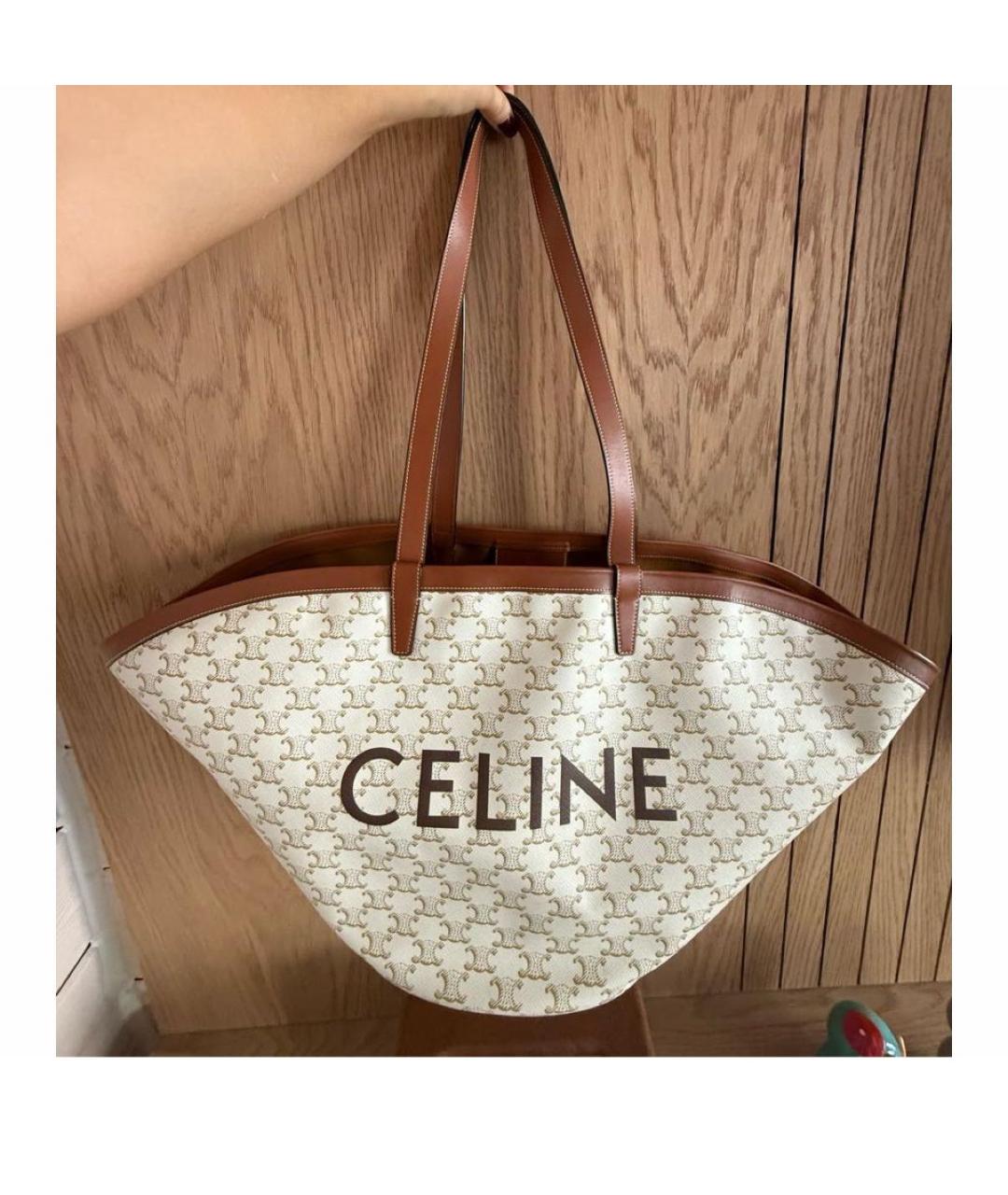 CELINE Бежевая кожаная сумка тоут, фото 4