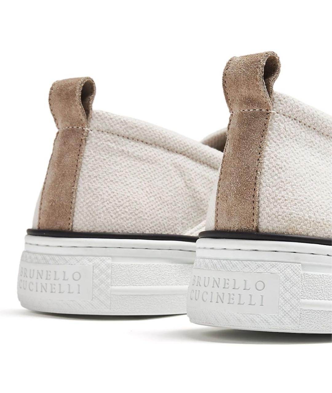 BRUNELLO CUCINELLI Бежевые текстильные слипоны, фото 4