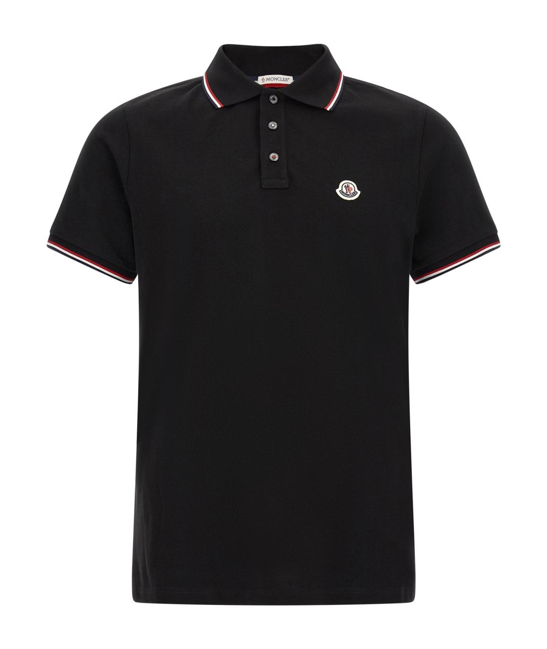 MONCLER Черное хлопковое поло с коротким рукавом, фото 1