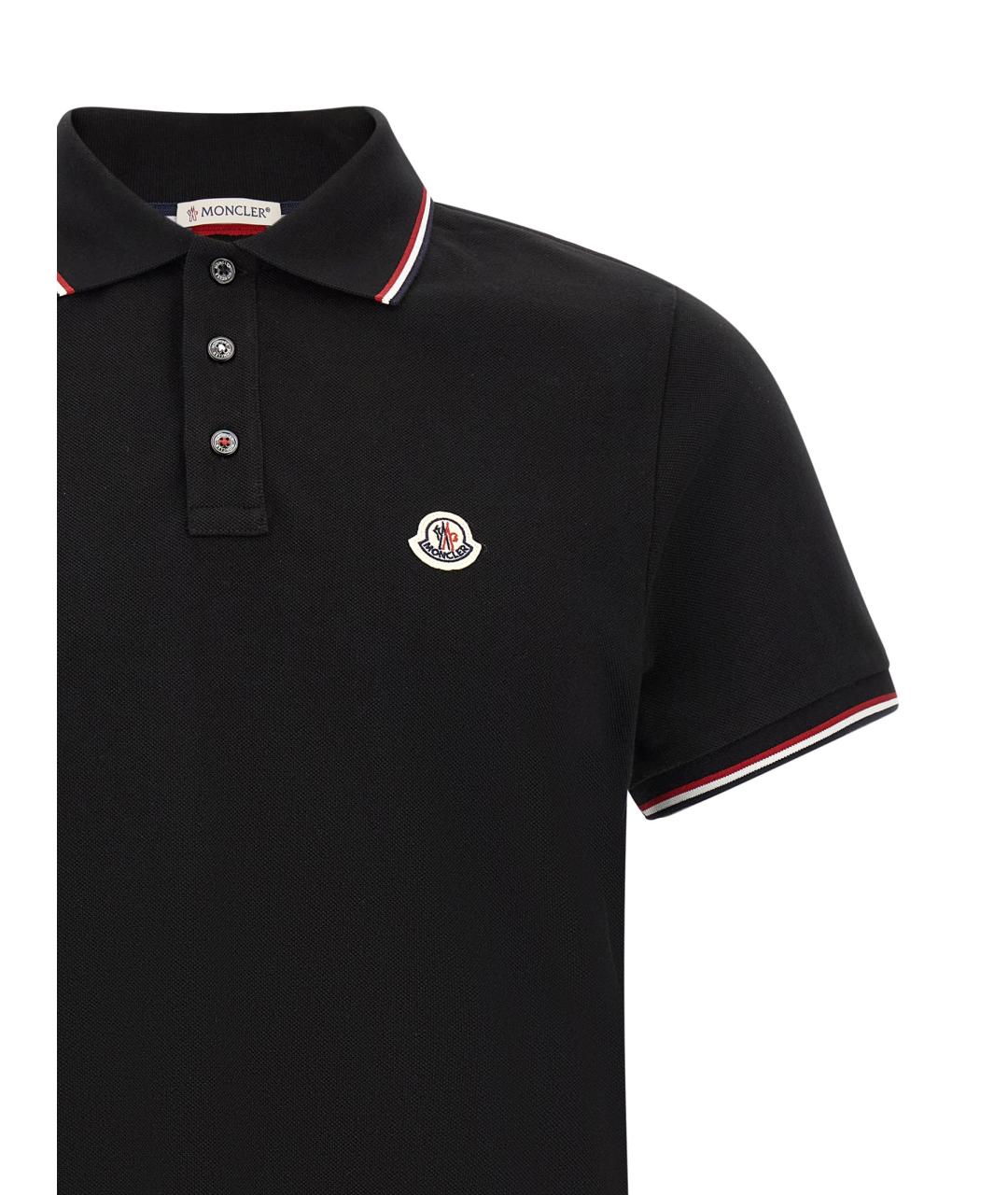 MONCLER Черное хлопковое поло с коротким рукавом, фото 3