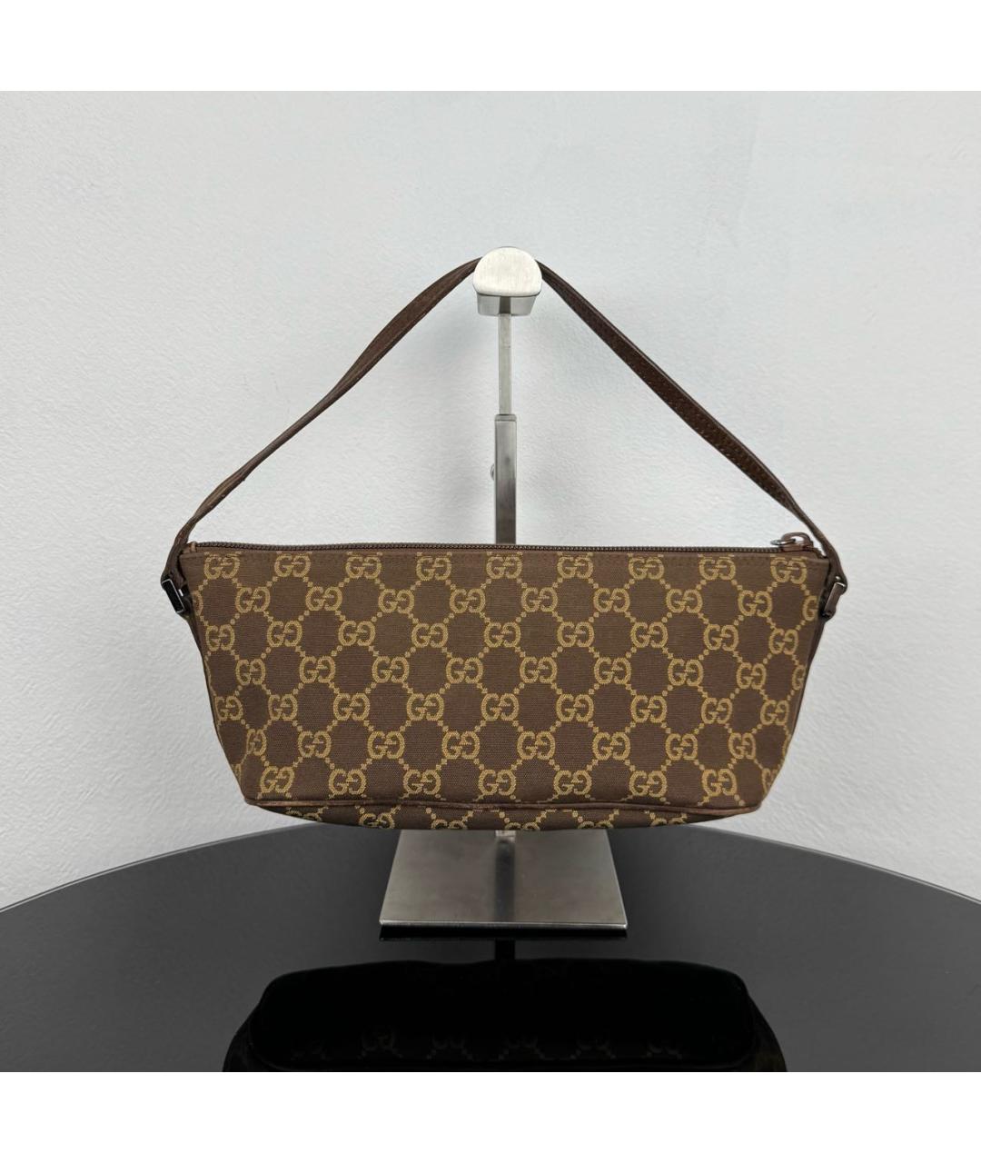 GUCCI Коричневая сумка с короткими ручками из канвы, фото 2