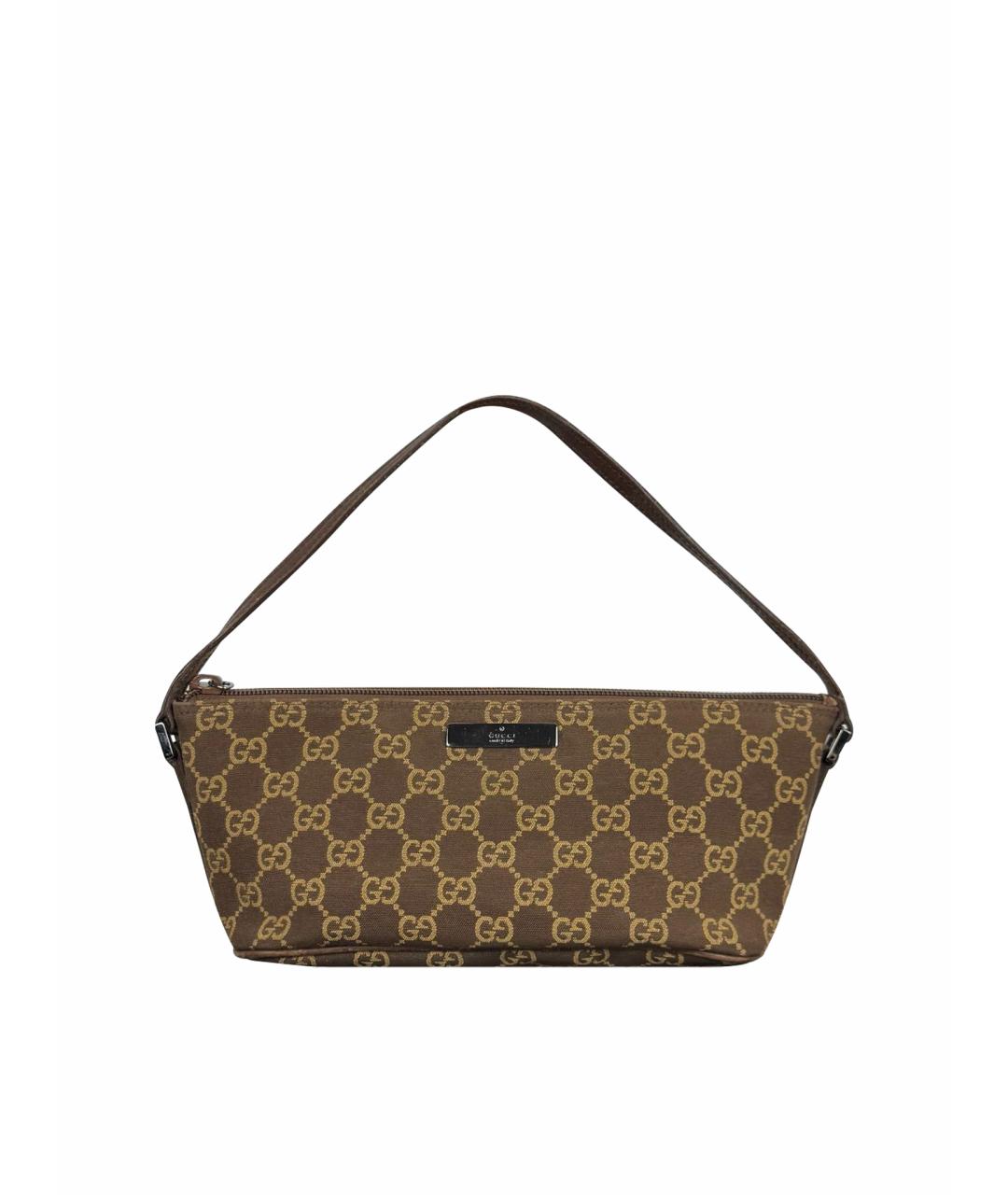 GUCCI Коричневая сумка с короткими ручками из канвы, фото 1