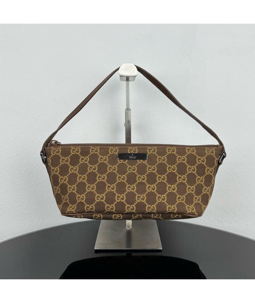 GUCCI Коричневая сумка с короткими ручками из канвы, фото 5