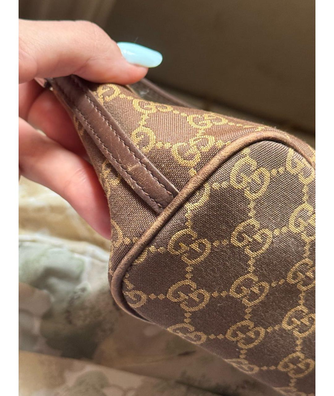 GUCCI Коричневая сумка с короткими ручками из канвы, фото 4