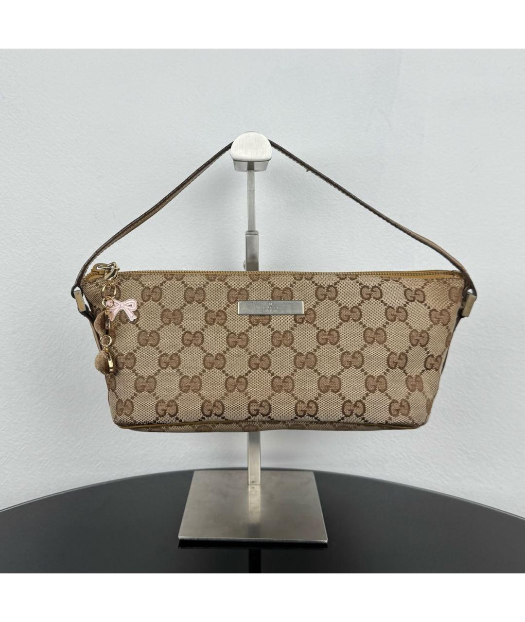 GUCCI Коричневая сумка с короткими ручками из канвы, фото 5