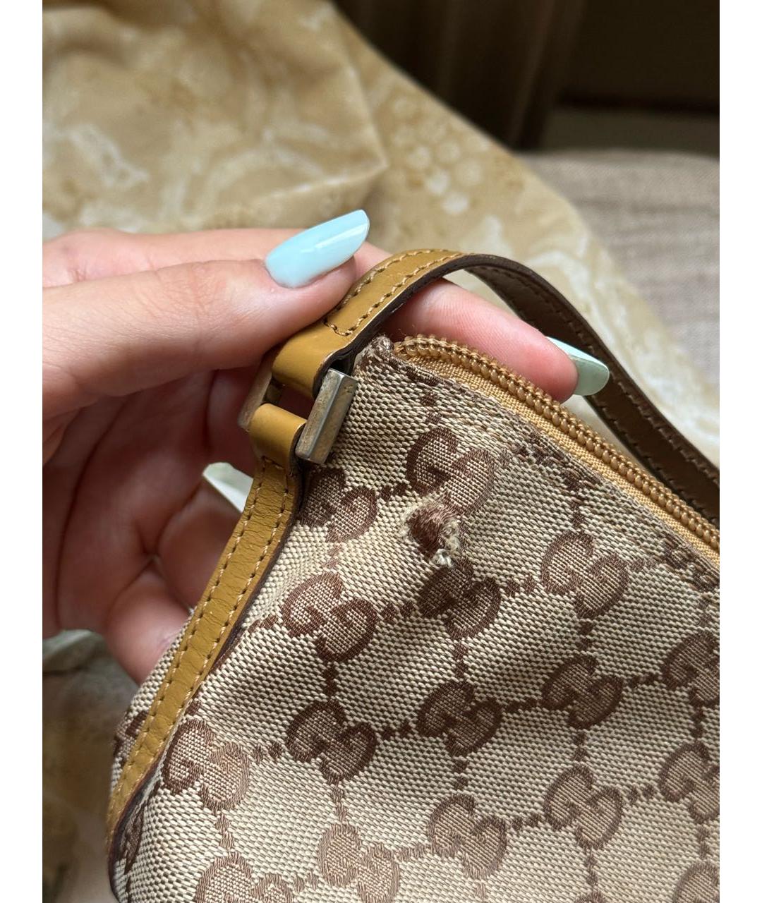 GUCCI Коричневая сумка с короткими ручками из канвы, фото 3
