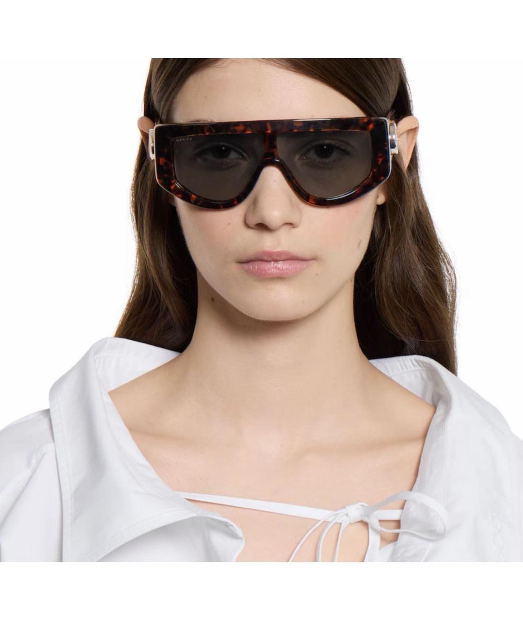 GUCCI Коричневые пластиковые солнцезащитные очки, фото 3