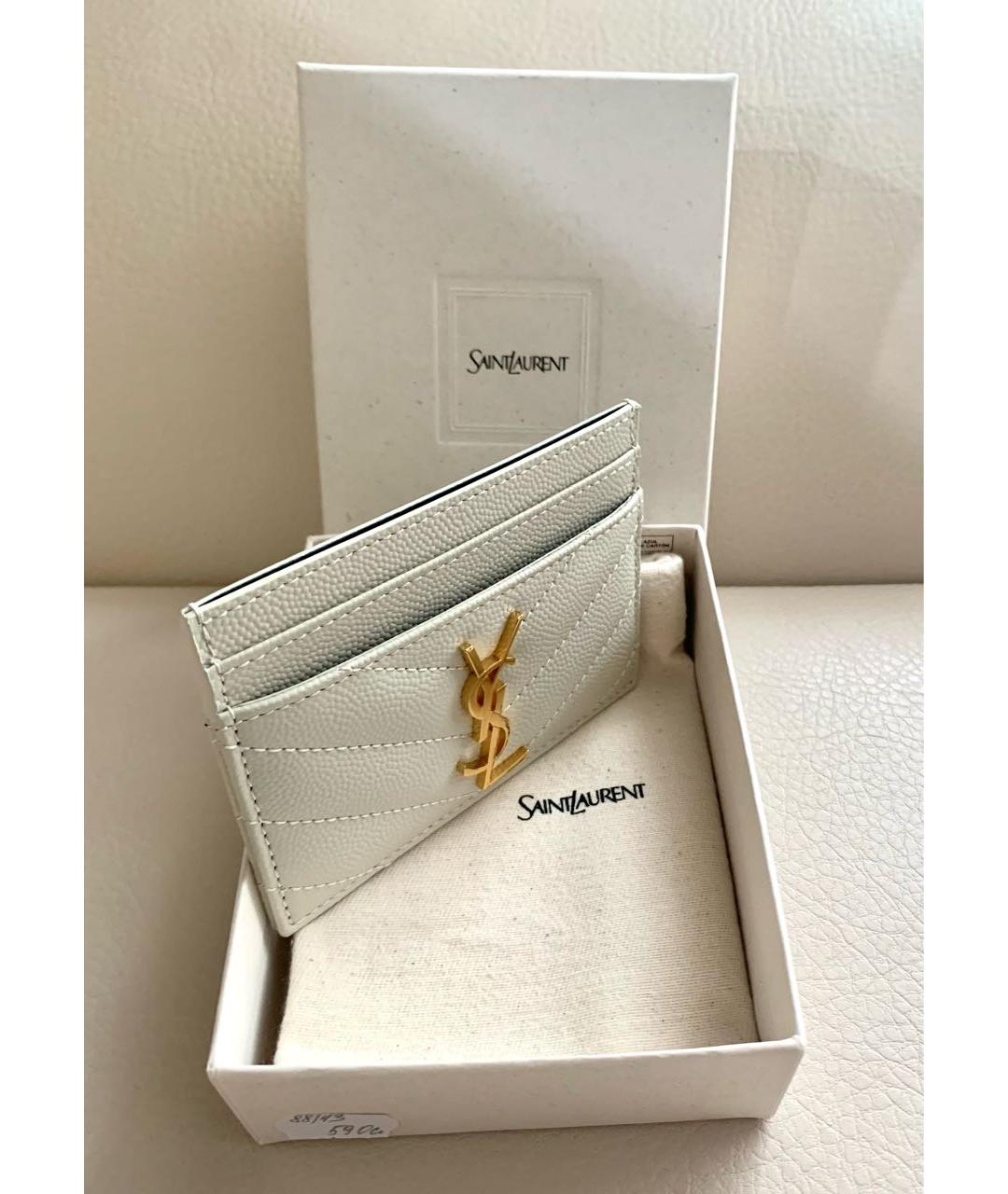 SAINT LAURENT Белый кожаный кардхолдер, фото 3