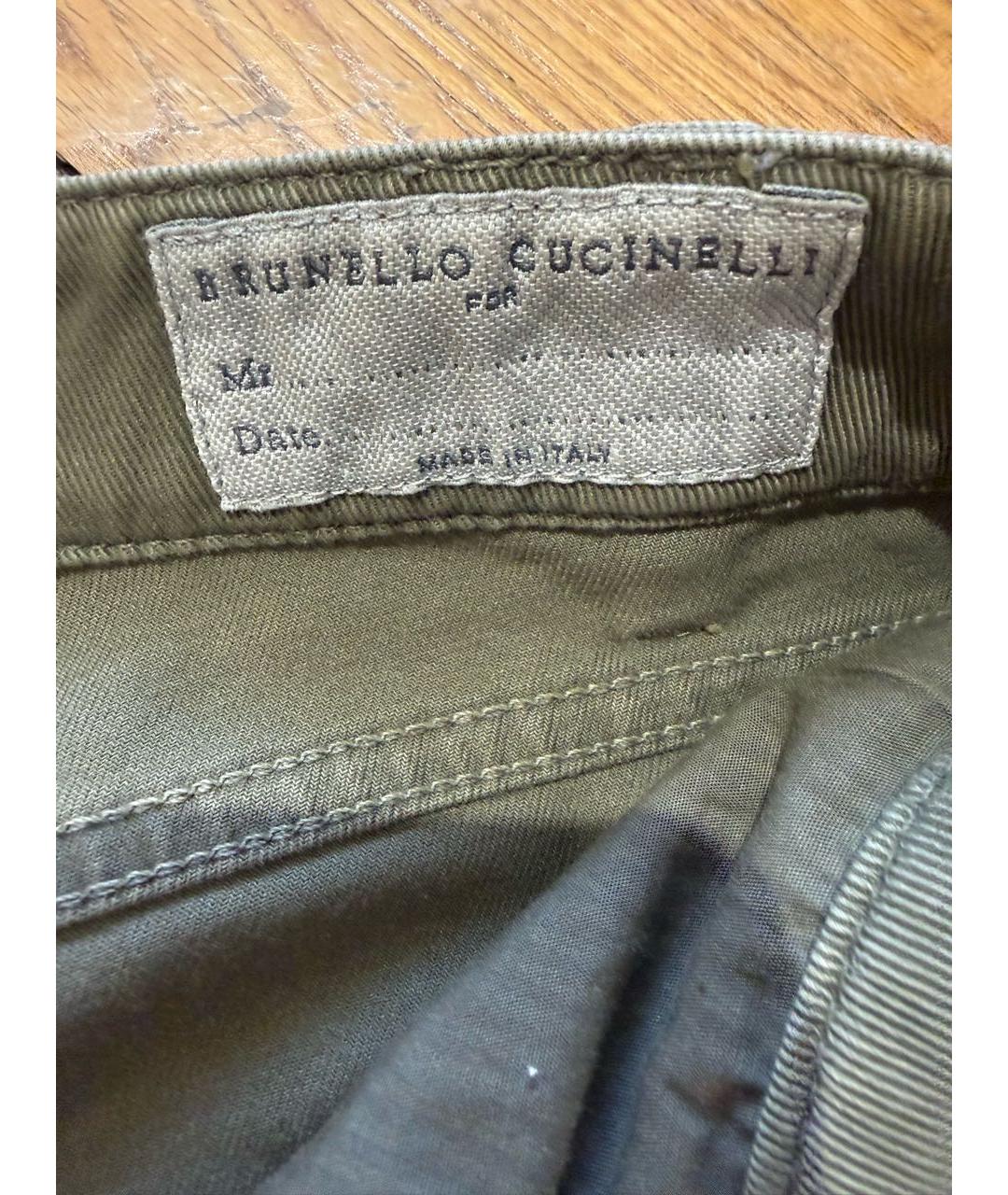 BRUNELLO CUCINELLI Хаки хлопковые джинсы скинни, фото 8