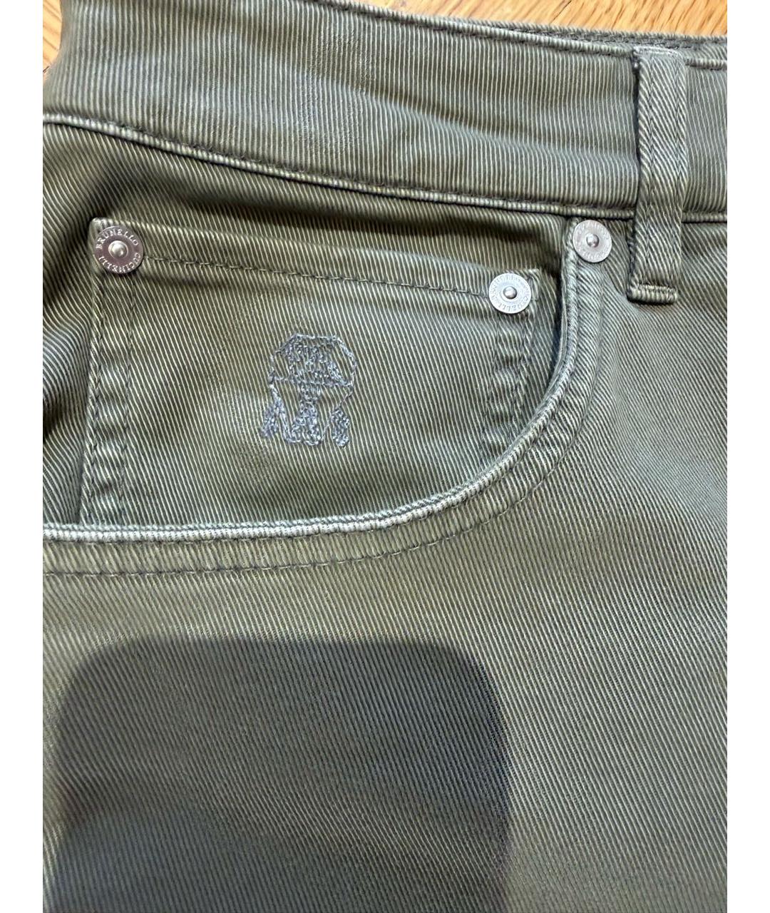 BRUNELLO CUCINELLI Хаки хлопковые джинсы скинни, фото 7