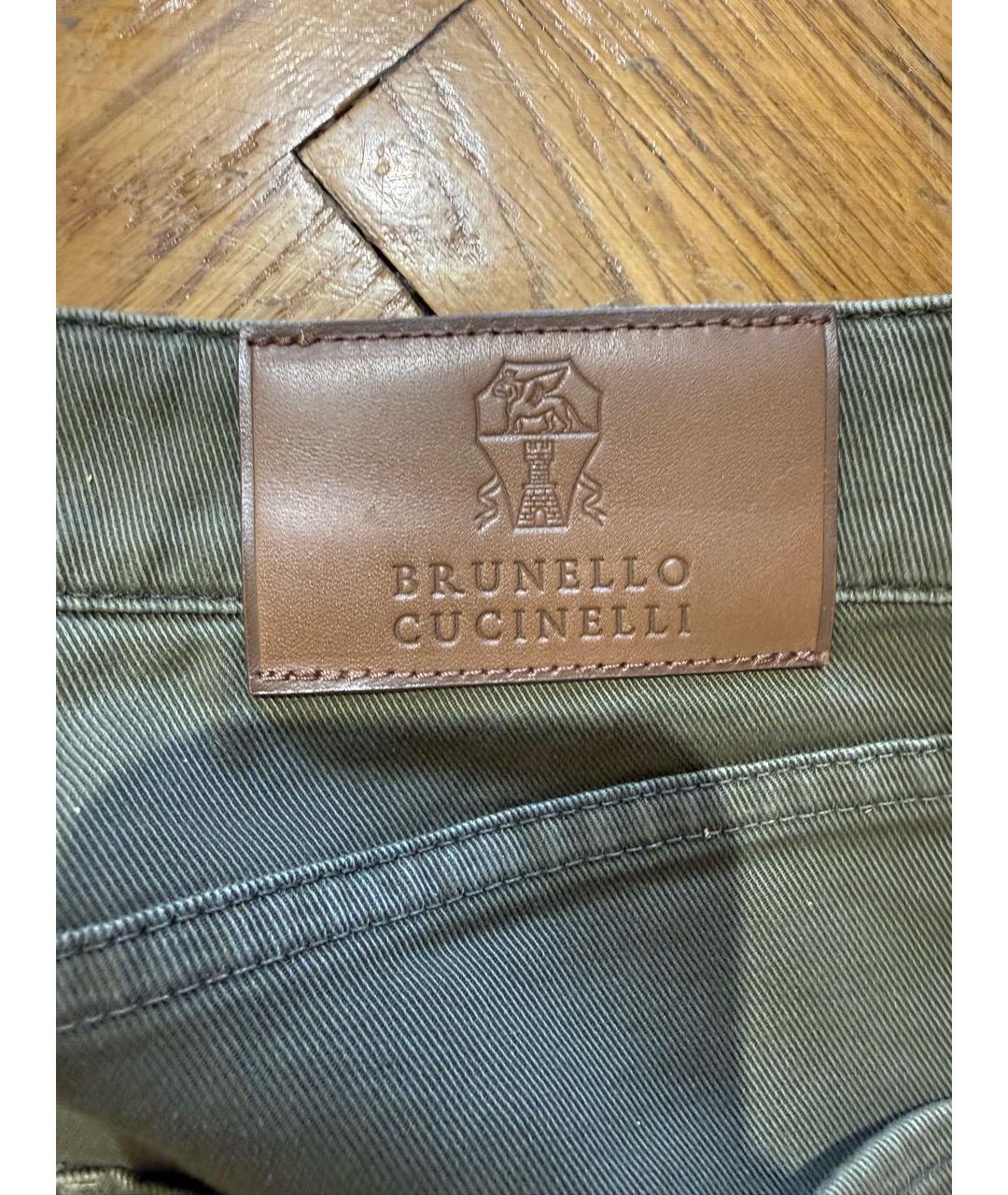 BRUNELLO CUCINELLI Хаки хлопковые джинсы скинни, фото 4