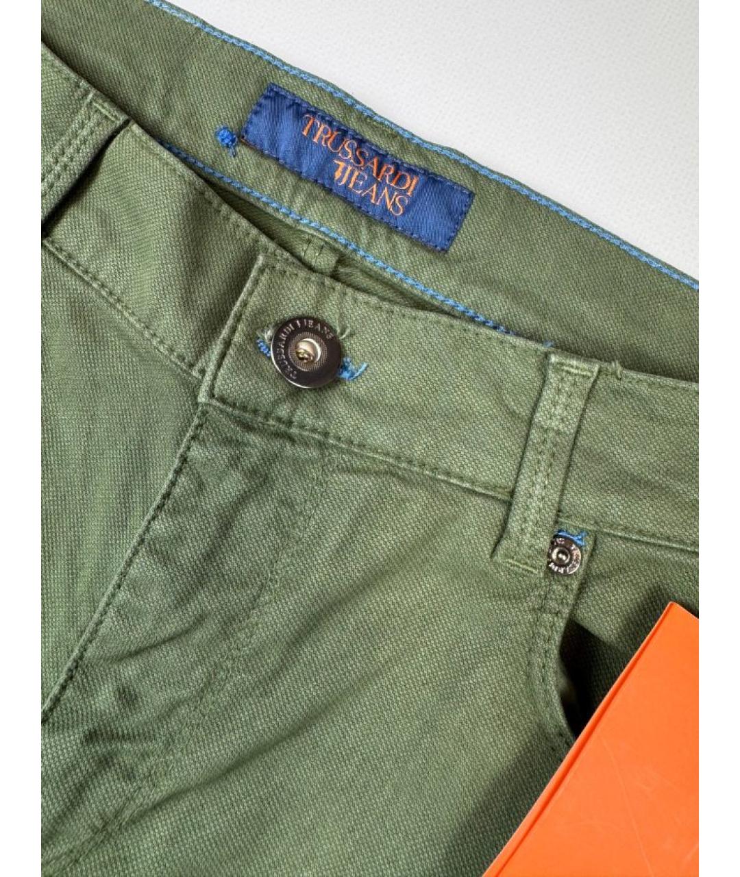 TRUSSARDI JEANS Зеленые хлопковые прямые джинсы, фото 4