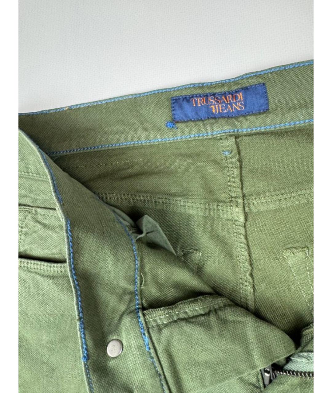 TRUSSARDI JEANS Зеленые хлопковые прямые джинсы, фото 7