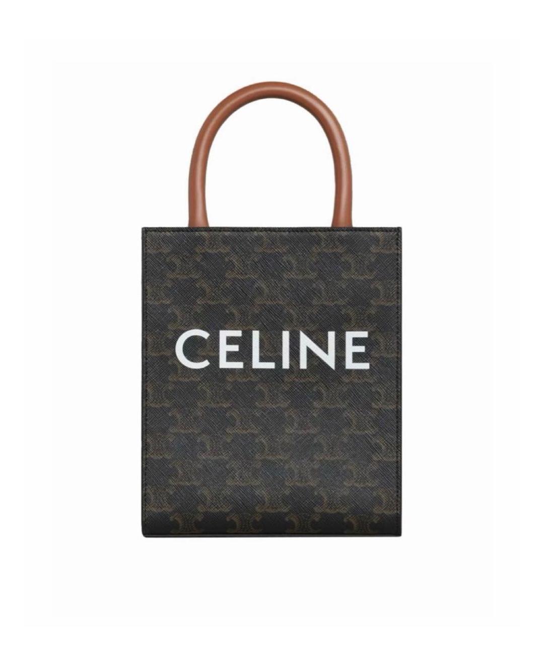 CELINE Коричневая сумка с короткими ручками из канвы, фото 4