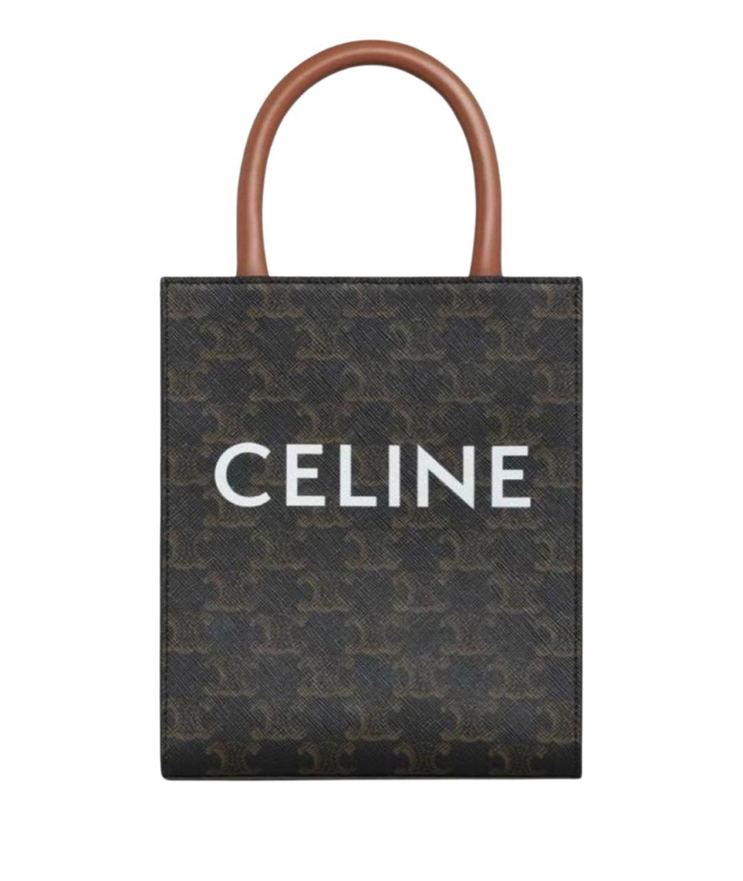 CELINE Коричневая сумка с короткими ручками из канвы, фото 1