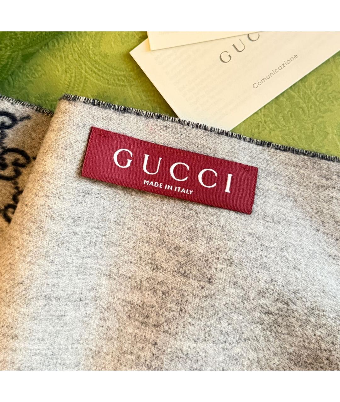GUCCI Серый шерстяной шарф, фото 6