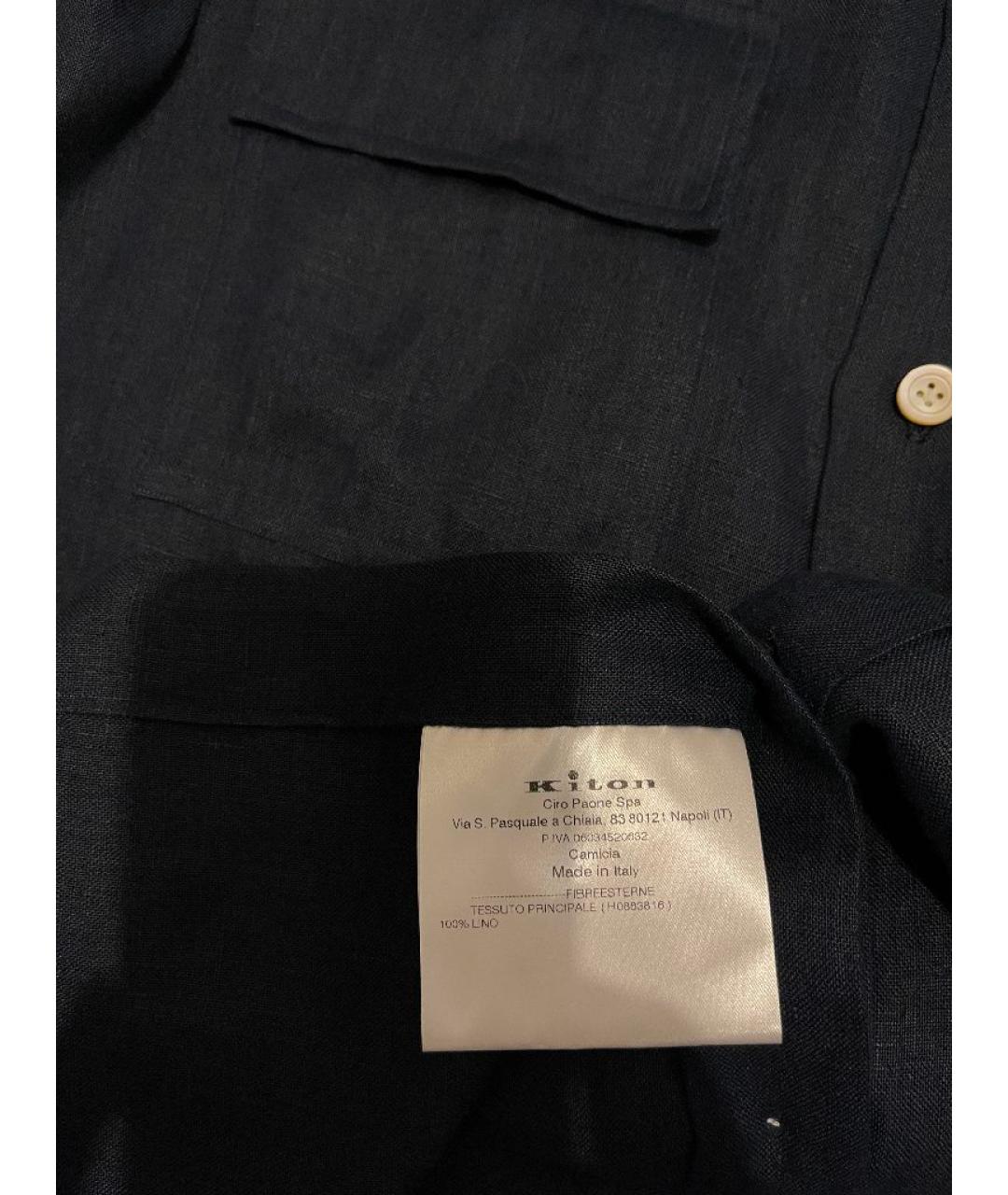 KITON Темно-синяя льняная кэжуал рубашка, фото 5
