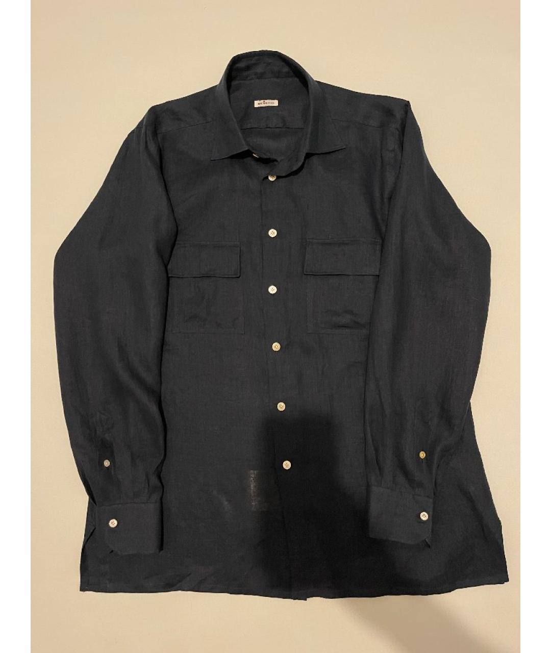 KITON Темно-синяя льняная кэжуал рубашка, фото 6