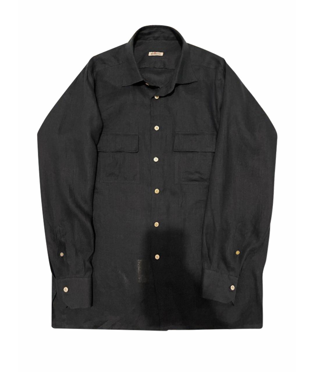 KITON Темно-синяя льняная кэжуал рубашка, фото 1