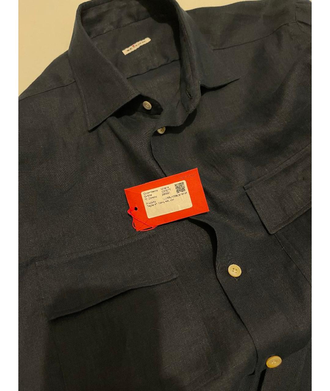 KITON Темно-синяя льняная кэжуал рубашка, фото 3