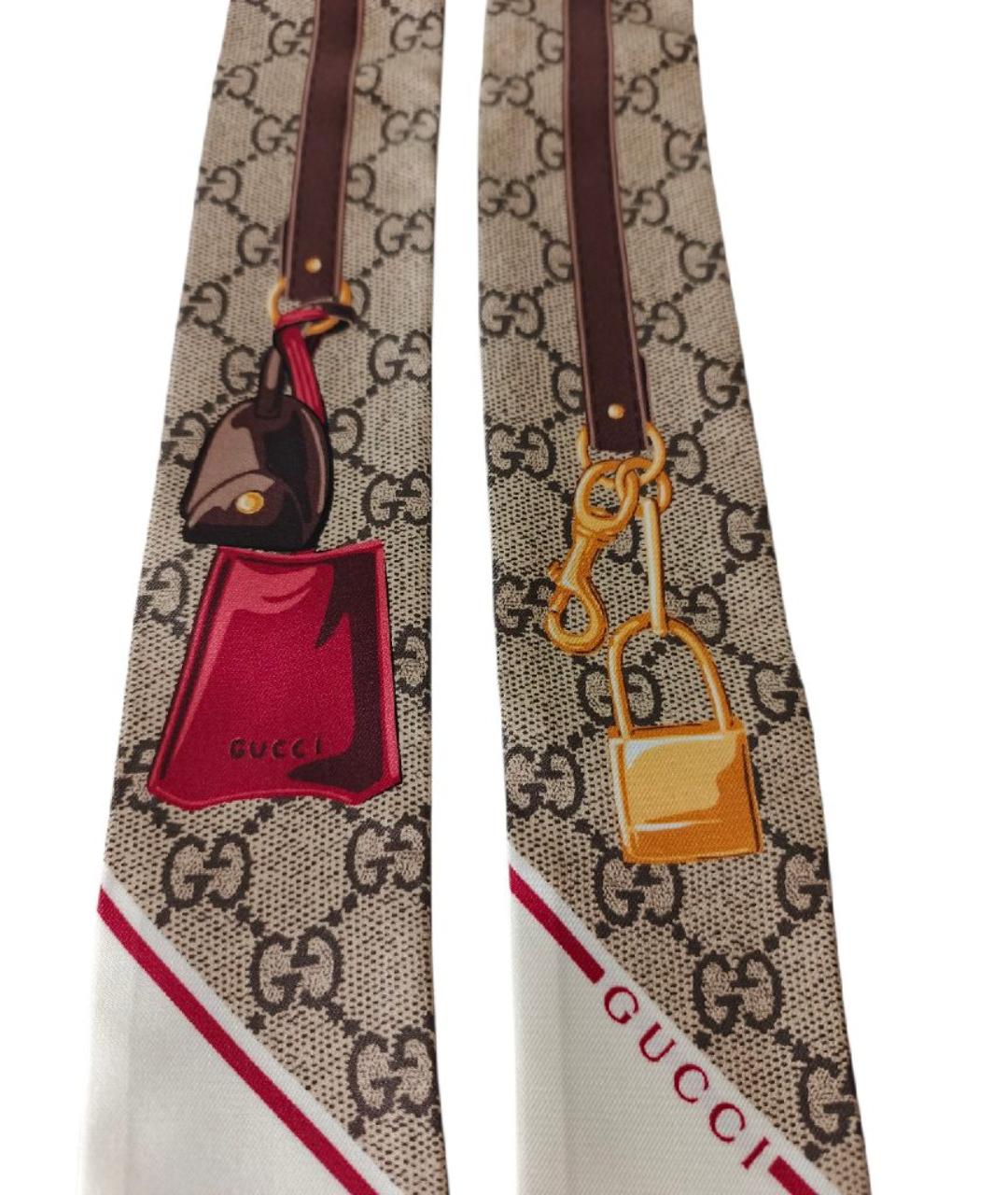 GUCCI Бежевый шелковый шарф, фото 3