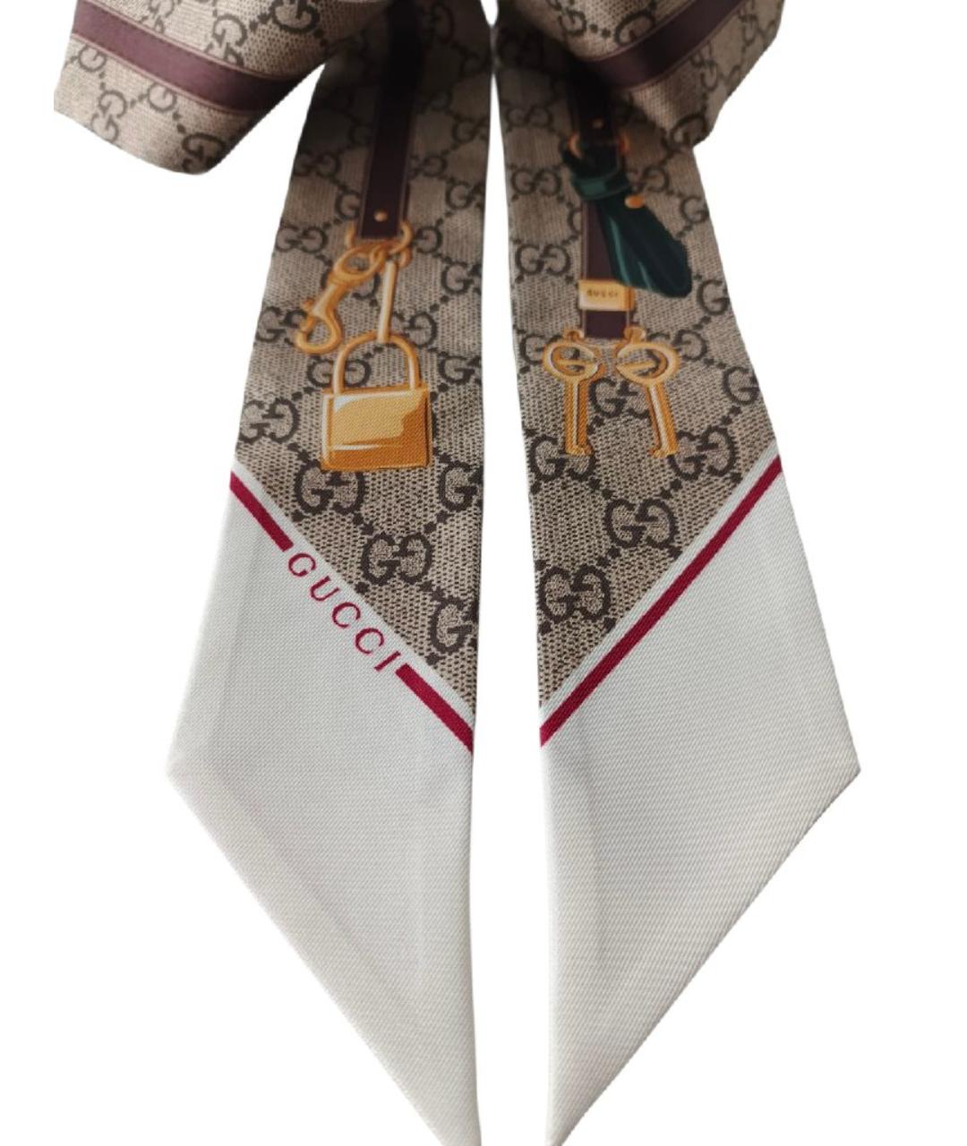 GUCCI Бежевый шелковый шарф, фото 4