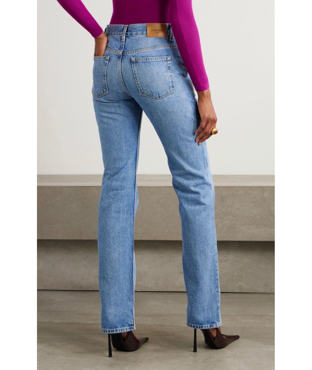 SAINT LAURENT Голубые хлопковые прямые джинсы, фото 3