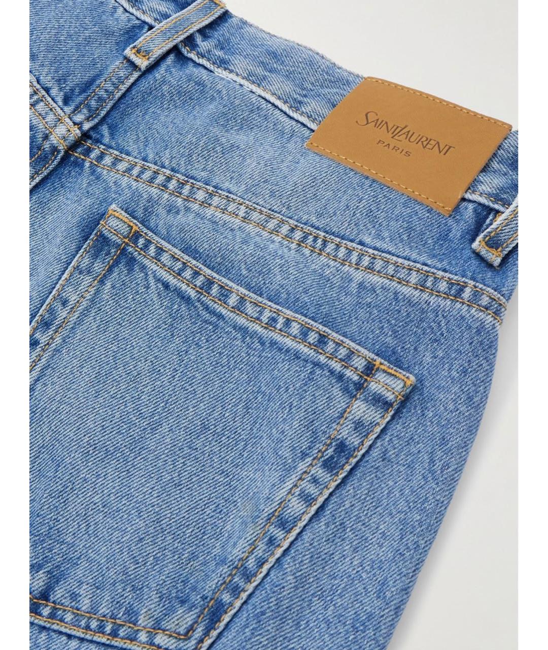 SAINT LAURENT Голубые хлопковые прямые джинсы, фото 5