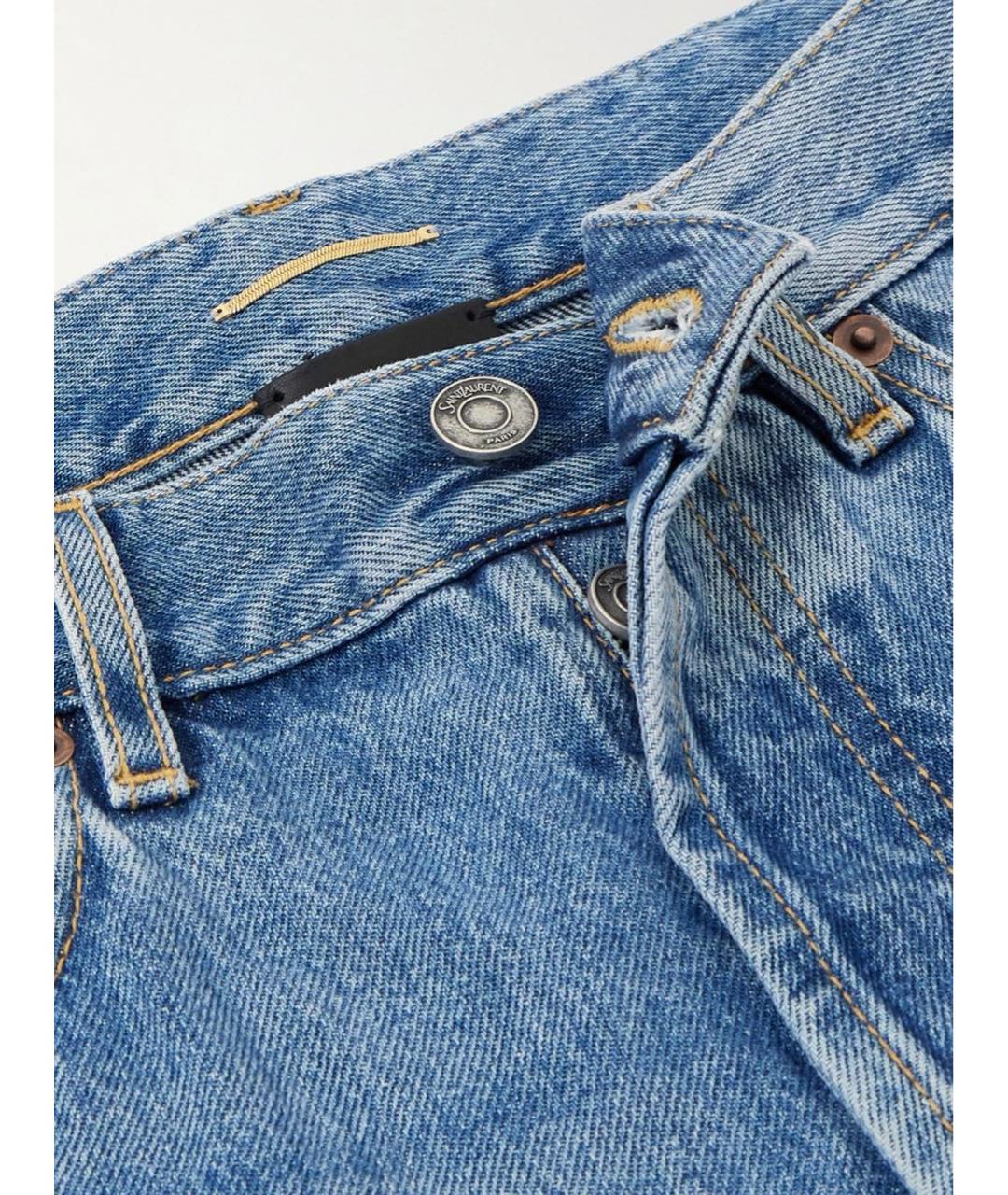 SAINT LAURENT Голубые хлопковые прямые джинсы, фото 4