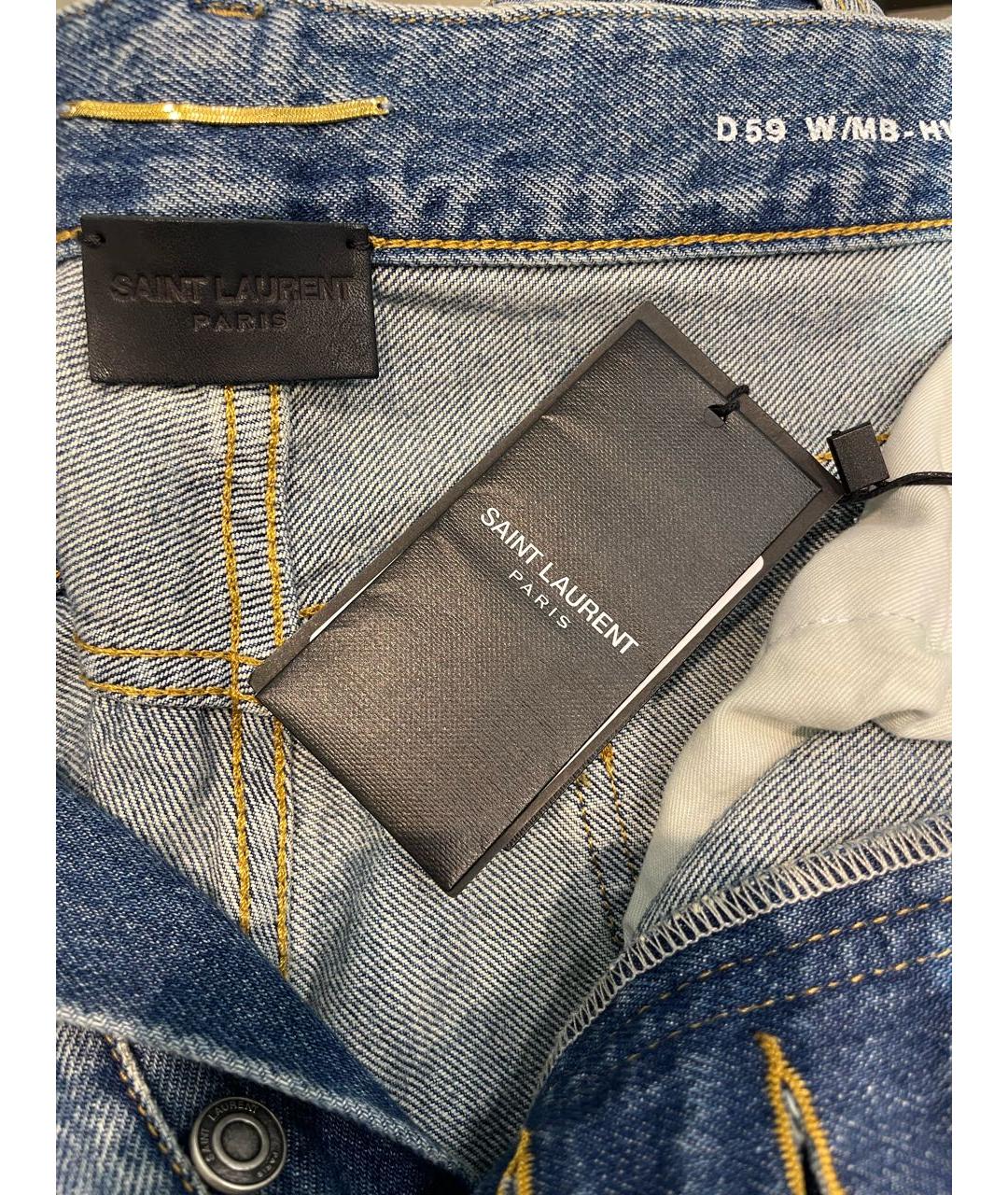 SAINT LAURENT Синие хлопковые прямые джинсы, фото 3