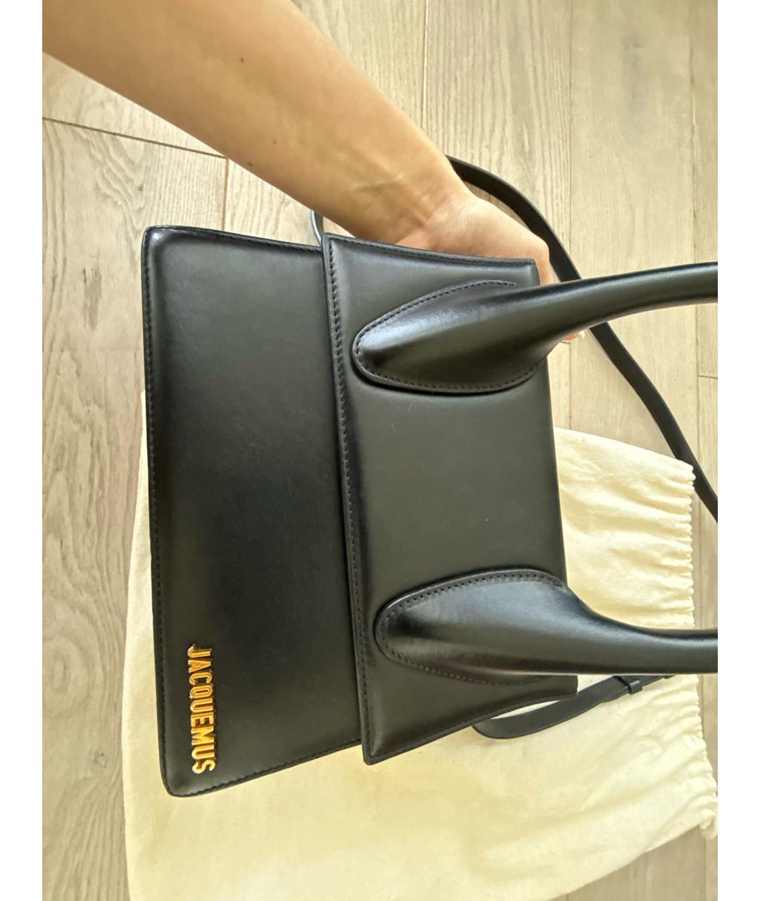 JACQUEMUS Черная кожаная сумка с короткими ручками, фото 3