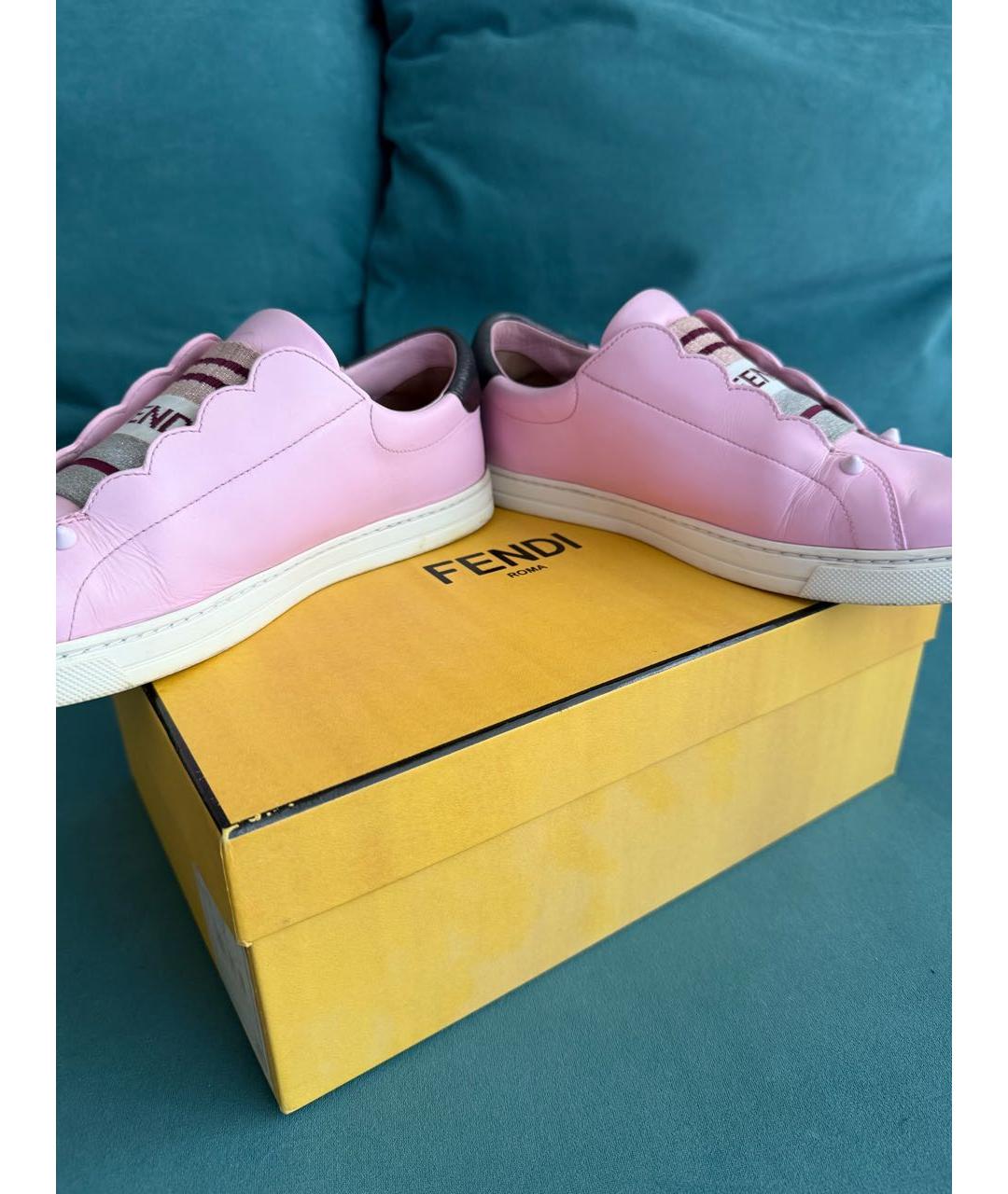 FENDI Розовые кожаные кеды, фото 5