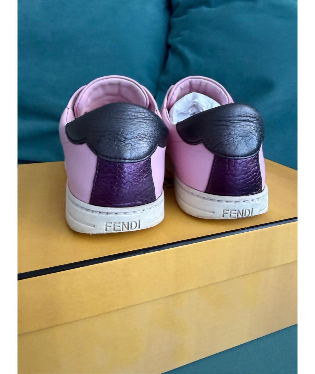 FENDI Розовые кожаные кеды, фото 3