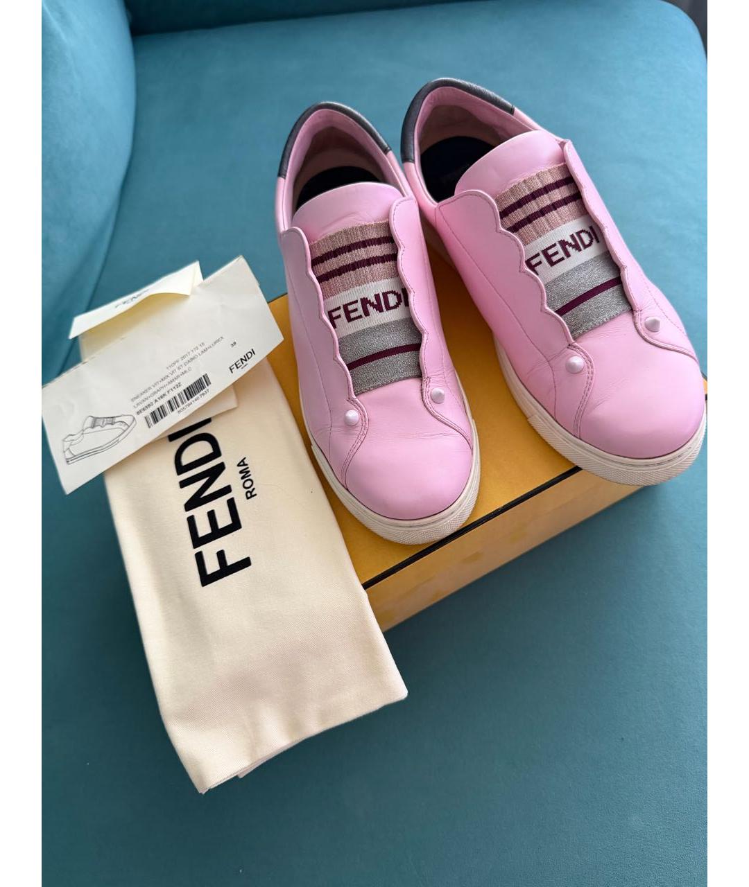 FENDI Розовые кожаные кеды, фото 2