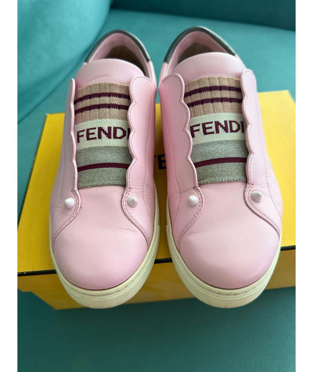 FENDI Розовые кожаные кеды, фото 4