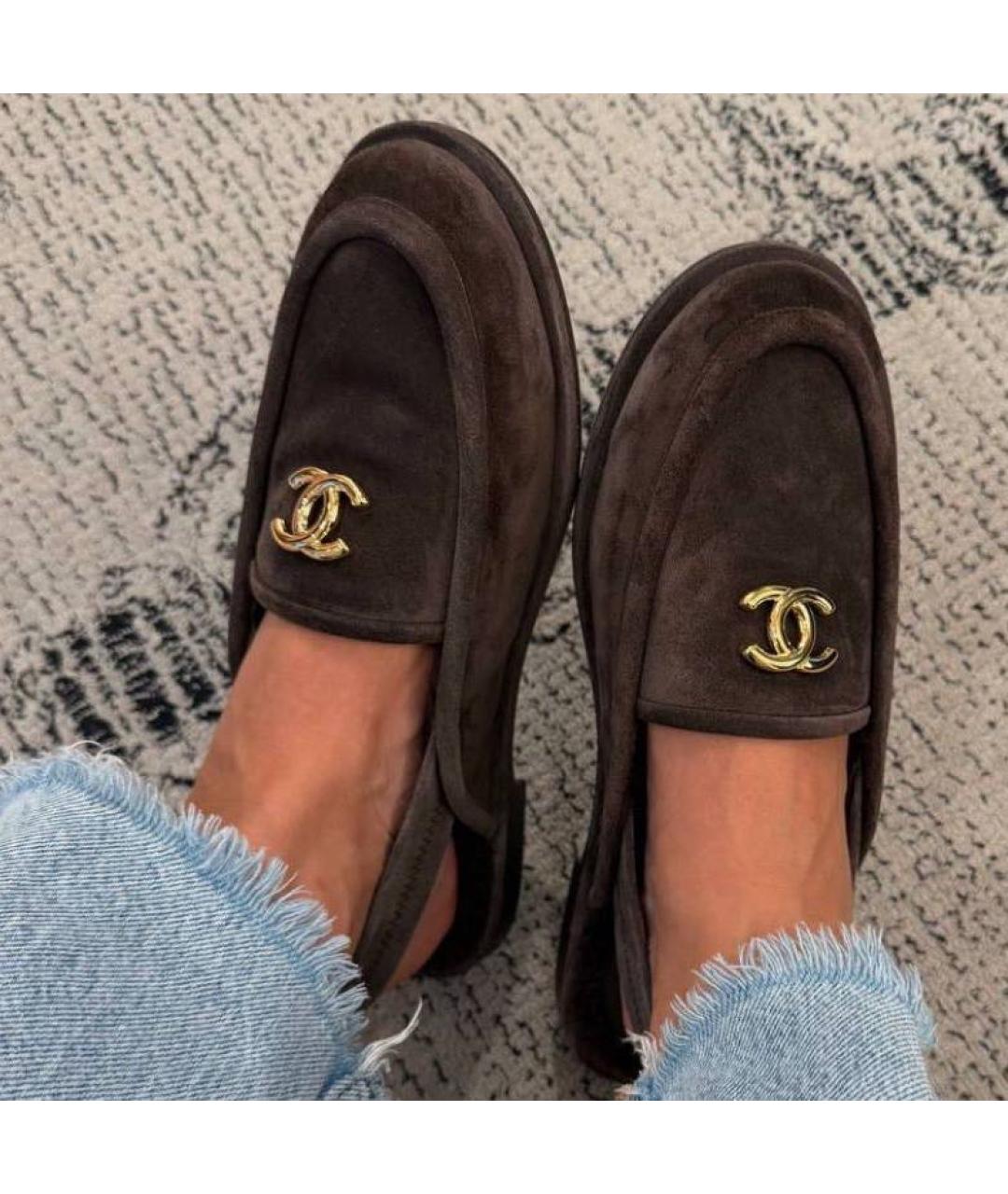 CHANEL Коричневые замшевые лоферы, фото 3