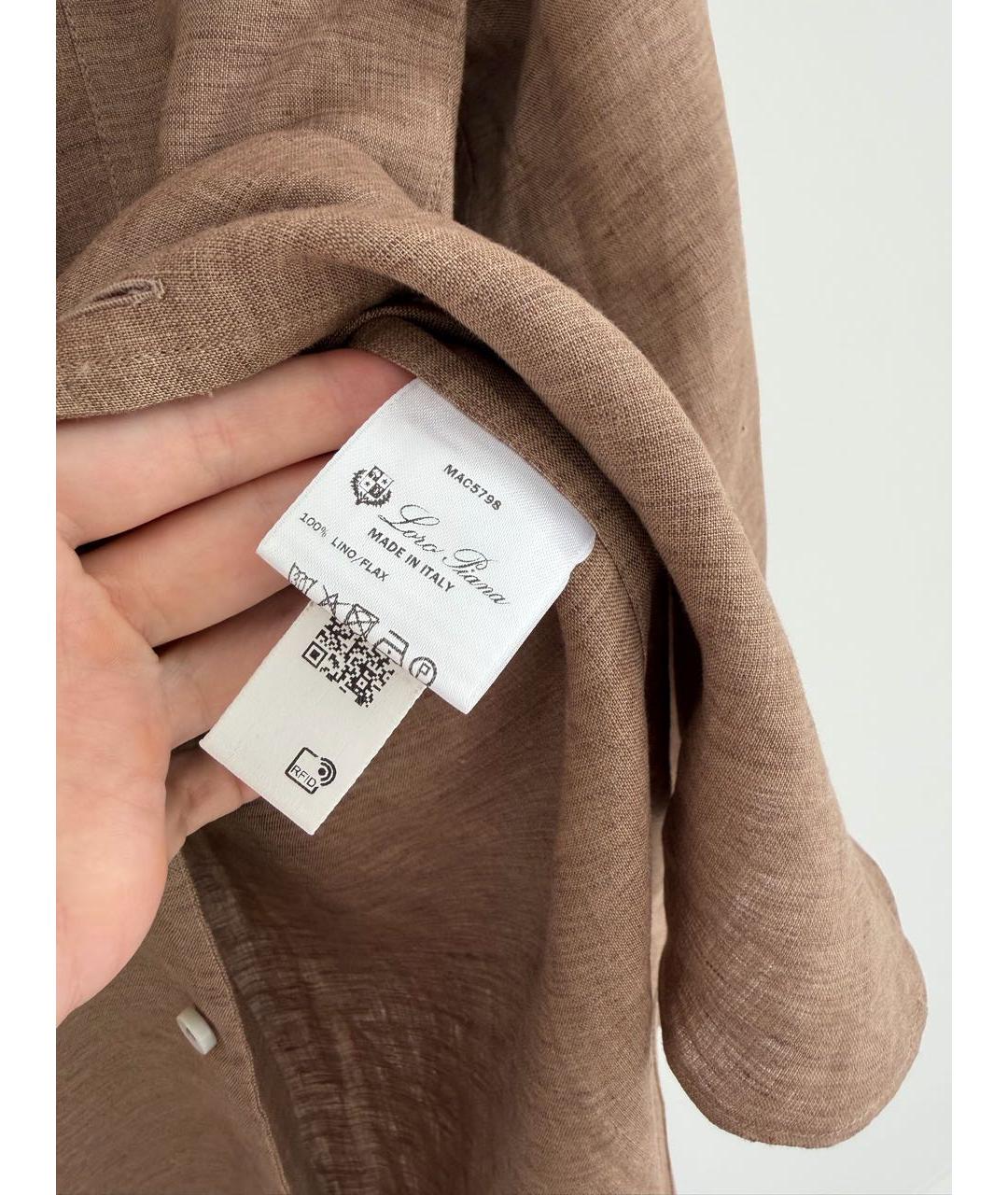LORO PIANA Коричневая льняная рубашка, фото 7