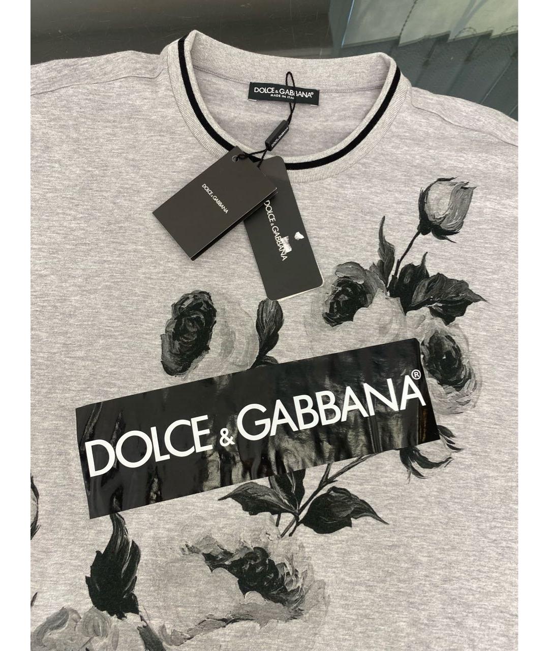 DOLCE&GABBANA Серая хлопковая футболка, фото 3