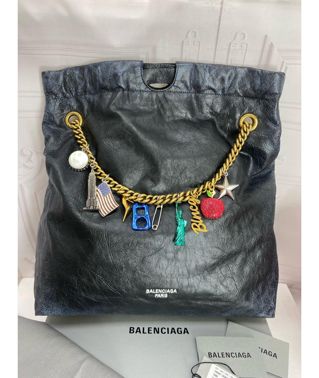 BALENCIAGA Черная кожаная сумка тоут, фото 9