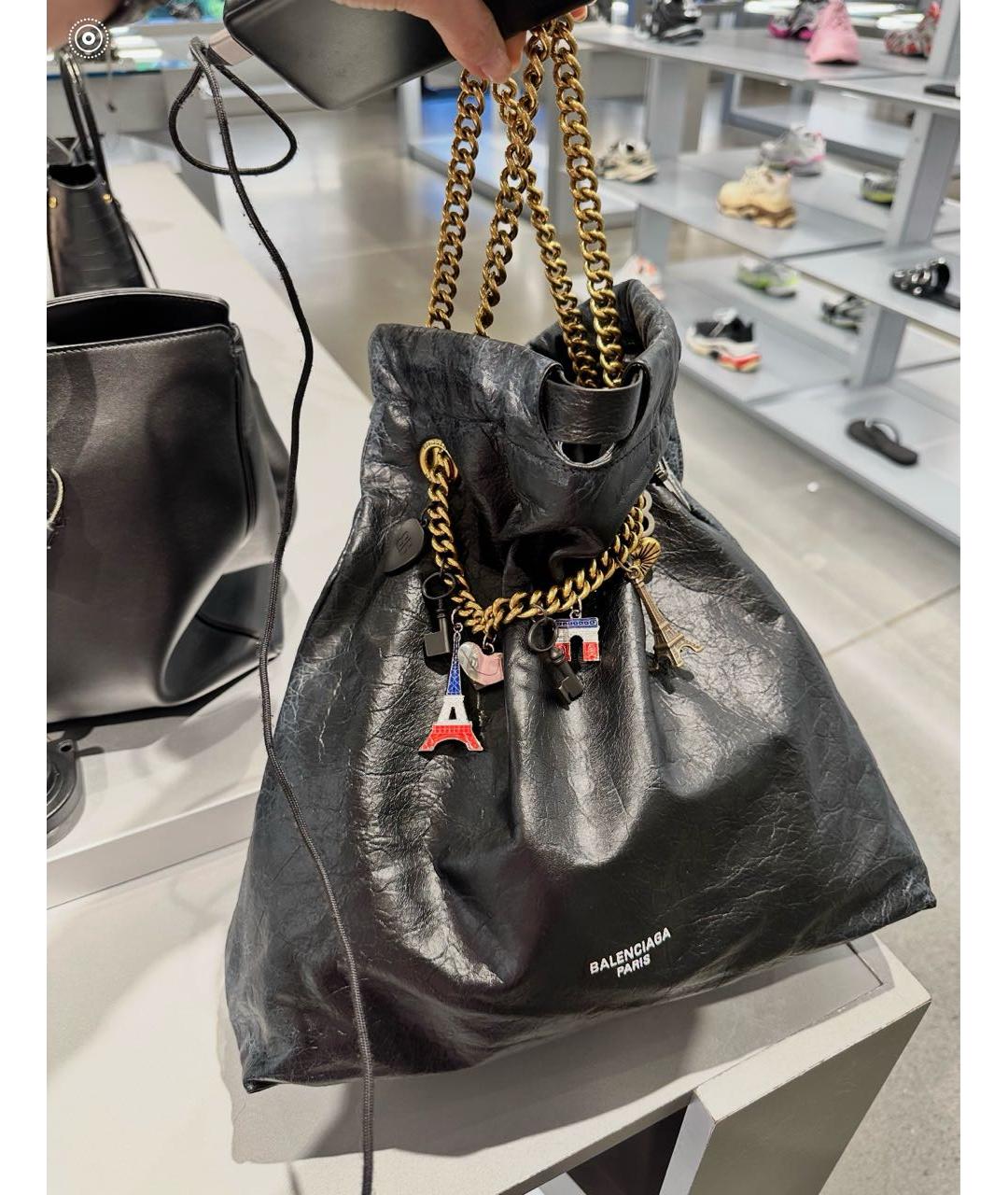 BALENCIAGA Черная кожаная сумка тоут, фото 5