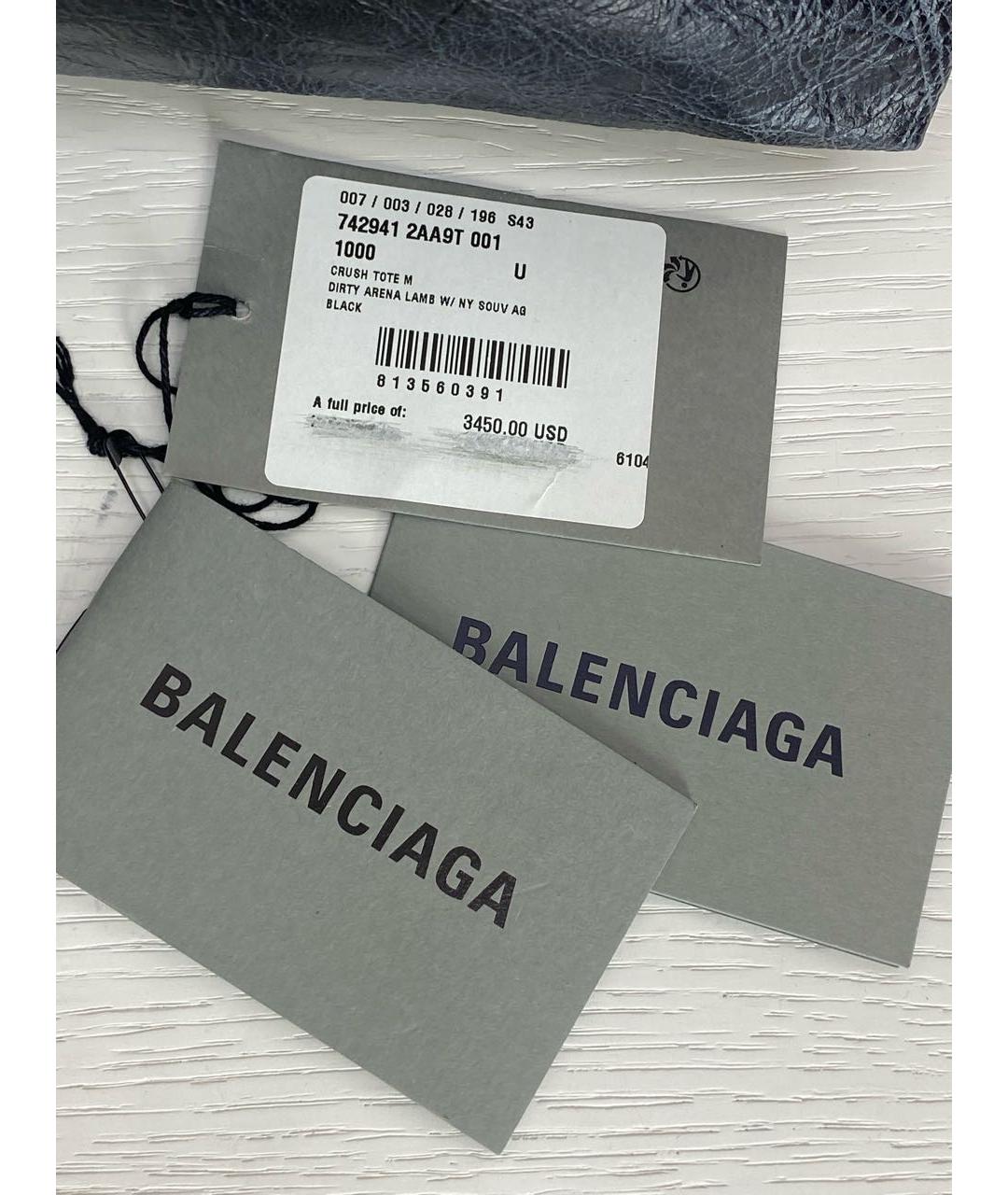 BALENCIAGA Черная кожаная сумка тоут, фото 7