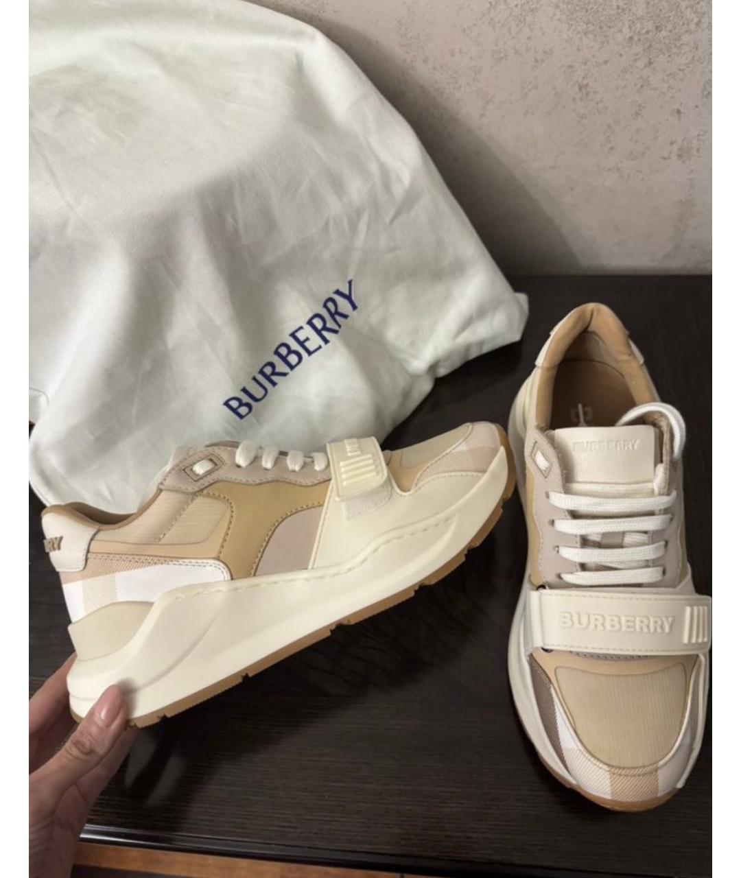 BURBERRY Бежевые кожаные кроссовки, фото 5