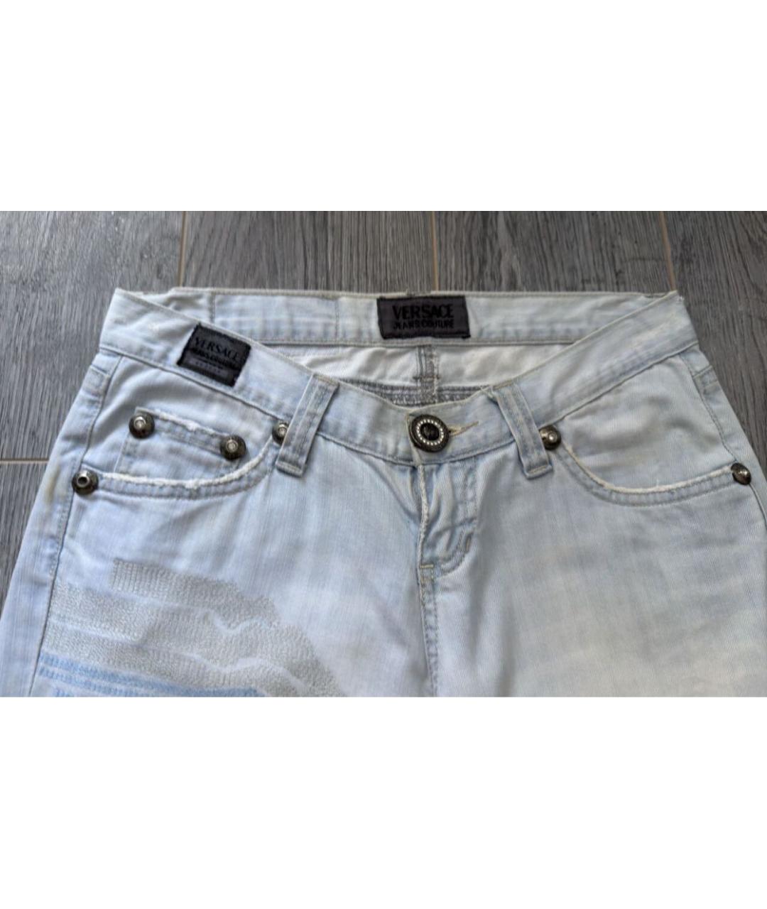 VERSACE Голубые хлопковые прямые джинсы, фото 3