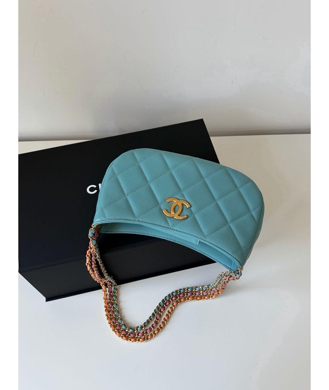 CHANEL Бирюзовая кожаная сумка через плечо, фото 5