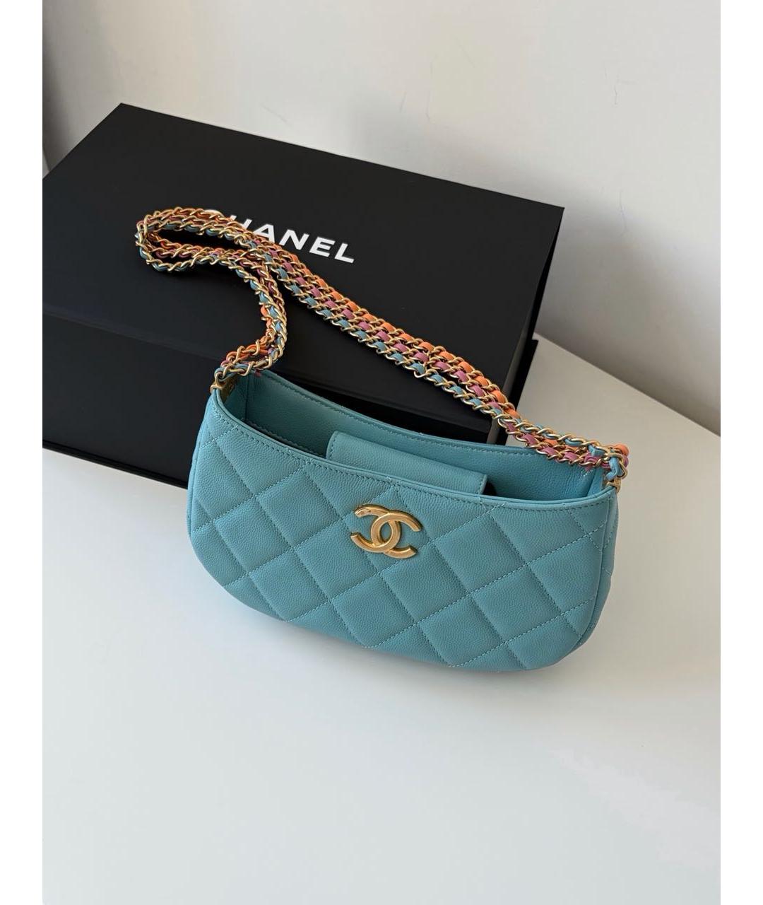 CHANEL Бирюзовая кожаная сумка через плечо, фото 9