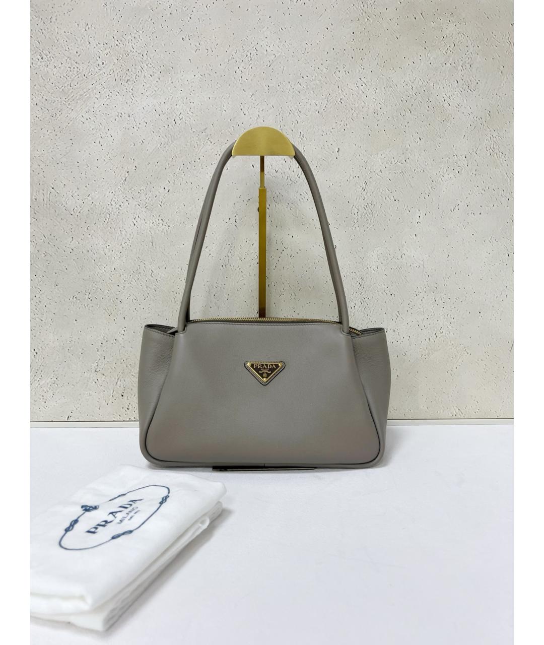 PRADA Серая кожаная сумка тоут, фото 7