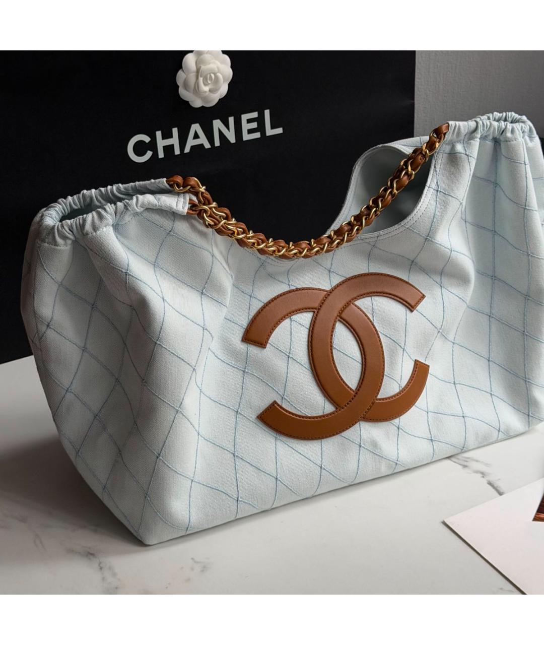 CHANEL Голубая кожаная сумка с короткими ручками, фото 2