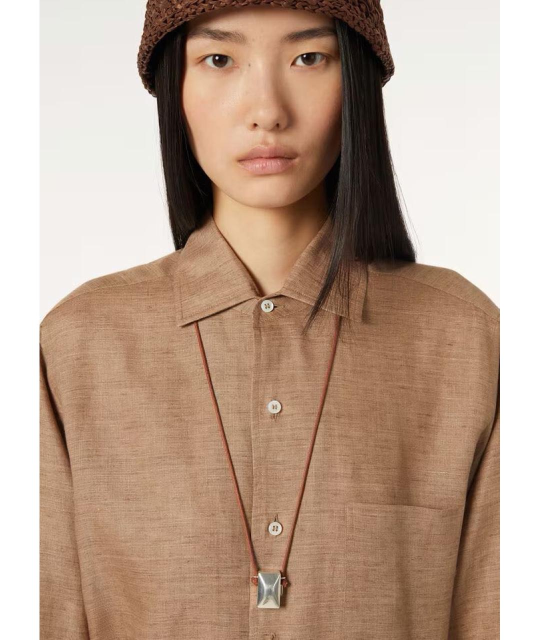 LORO PIANA Коричневая льняная рубашка, фото 4